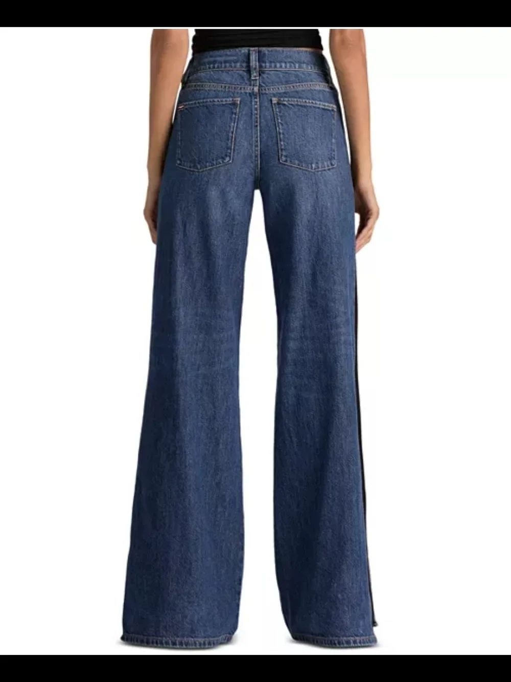 Alice + Olivia Two-Tone Wide Leg Snap-Trim Jeans in Denim Blue and Black Size 26 - Picture 3 of 13